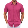 image:imageCOOFANDY Mens Stretch Dress Shirts Short Sleeve Wrinkle Free Casual Button Down ShirtsBright Pink