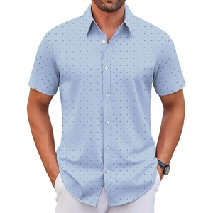 image:imageCOOFANDY Mens Stretch Dress Shirts Short Sleeve Wrinkle Free Casual Button Down ShirtsBlue Stripes  Black Dots