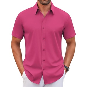 image:imageCOOFANDY Mens Stretch Dress Shirts Short Sleeve Wrinkle Free Casual Button Down ShirtsBright Pink