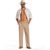 image:imageCOOFANDY Mens Casual Cotton Linen Pants Lightweight Beach Dress PantKhaki