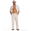 image:imageCOOFANDY Mens Casual Cotton Linen Pants Lightweight Beach Dress PantLinen Khaki
