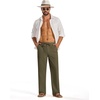image:imageCOOFANDY Mens Casual Cotton Linen Pants Lightweight Beach Dress PantOlive Green