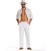 image:imageCOOFANDY Mens Casual Cotton Linen Pants Lightweight Beach Dress PantWhite