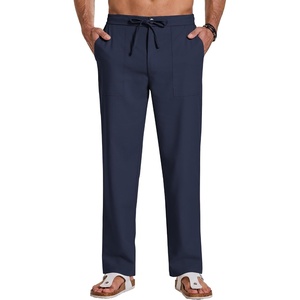 image:imageCOOFANDY Mens Casual Cotton Linen Pants Lightweight Beach Dress PantNavy Blue