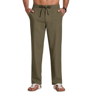 image:imageCOOFANDY Mens Casual Cotton Linen Pants Lightweight Beach Dress PantOlive Green