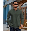 image:imageCOOFANDY Mens Long Sleeve Polo Shirts Cotton Casual Polos Button Tee ShirtArmy Green