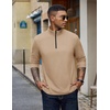 image:imageCOOFANDY Quarter Zip Pullover Men Lightweight Mock Neck Sweatshirt Cotton Long Sleeve Casual SweaterKhaki