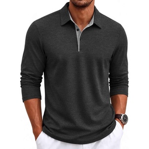 image:imageCOOFANDY Mens Long Sleeve Polo Shirts Casual Collared Shirt Classic Basic Polo TeeBlack