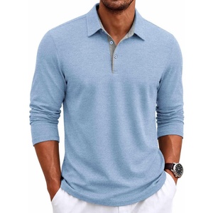 image:imageCOOFANDY Mens Long Sleeve Polo Shirts Casual Collared Shirt Classic Basic Polo TeeLight Blue