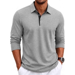 image:imageCOOFANDY Mens Long Sleeve Polo Shirts Casual Collared Shirt Classic Basic Polo TeeLight Grey