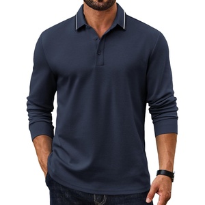 image:imageCOOFANDY Mens Long Sleeve Polo Shirts Cotton Casual Polos Button Tee ShirtDark Blue