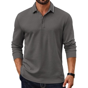 image:imageCOOFANDY Mens Long Sleeve Polo Shirts Cotton Casual Polos Button Tee ShirtDark Grey