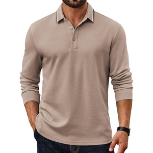 image:imageCOOFANDY Mens Long Sleeve Polo Shirts Cotton Casual Polos Button Tee ShirtKhaki