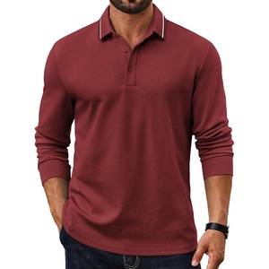 image:imageCOOFANDY Mens Long Sleeve Polo Shirts Cotton Casual Polos Button Tee ShirtWine Red