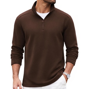 image:imageCOOFANDY Mens Quarter Zip Pullover Casual Mock Neck Sweatshirt Premium Cotton Long Sleeve ShirtsBrown