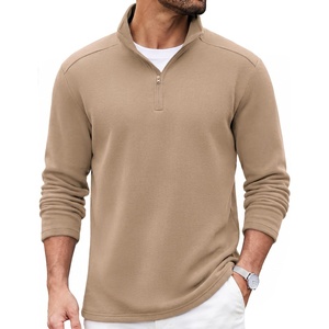 image:imageCOOFANDY Mens Quarter Zip Pullover Casual Mock Neck Sweatshirt Premium Cotton Long Sleeve ShirtsKhaki