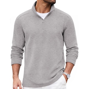 image:imageCOOFANDY Mens Quarter Zip Pullover Casual Mock Neck Sweatshirt Premium Cotton Long Sleeve ShirtsLight Grey