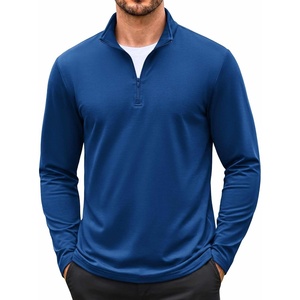 image:imageCOOFANDY Mens Quarter Zip Pullover Long Sleeve Sweatshirt 14 Zip Golf Shirt Thin Fleece Lined Pullover Thermal Winter TopsDark Blue