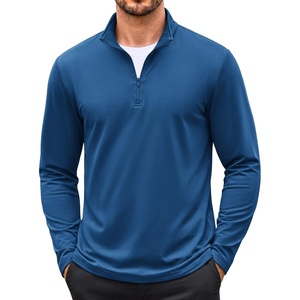 image:imageCOOFANDY Mens Quarter Zip Pullover Long Sleeve Sweatshirt 14 Zip Golf Shirt Thin Fleece Lined Pullover Thermal Winter TopsDenim Blue