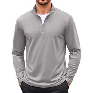 image:imageCOOFANDY Mens Quarter Zip Pullover Long Sleeve Sweatshirt 14 Zip Golf Shirt Thin Fleece Lined Pullover Thermal Winter TopsLight Gray
