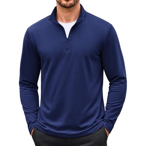 image:imageCOOFANDY Mens Quarter Zip Pullover Long Sleeve Sweatshirt 14 Zip Golf Shirt Thin Fleece Lined Pullover Thermal Winter TopsNavy Blue