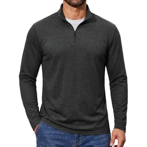 image:imageCOOFANDY Quarter Zip Pullover Men Lightweight Mock Neck Sweatshirt Cotton Long Sleeve Casual SweaterDark Heather Gray