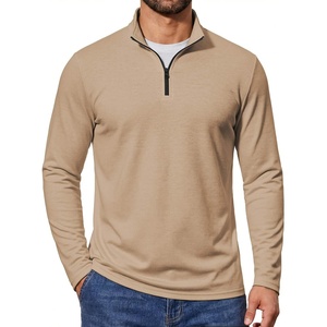 image:imageCOOFANDY Quarter Zip Pullover Men Lightweight Mock Neck Sweatshirt Cotton Long Sleeve Casual SweaterKhaki