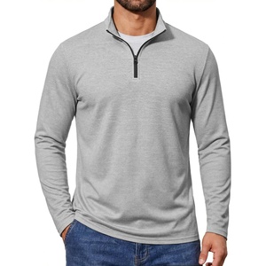 image:imageCOOFANDY Quarter Zip Pullover Men Lightweight Mock Neck Sweatshirt Cotton Long Sleeve Casual SweaterLight Heather Gray