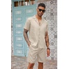 image:imageCOOFANDY Mens 2 Piece Short Set Guayabera Button Down Shirt Casual OutfitsBeige