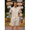 image:imageCOOFANDY Mens 2 Piece Short Set Guayabera Button Down Shirt Casual OutfitsBeige