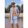 image:imageCOOFANDY Mens 2 Piece Short Set Guayabera Button Down Shirt Casual OutfitsLight Blue