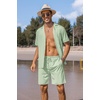 image:imageCOOFANDY Mens 2 Piece Short Set Guayabera Button Down Shirt Casual OutfitsLight Green