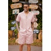 image:imageCOOFANDY Mens 2 Piece Short Set Guayabera Button Down Shirt Casual OutfitsPink