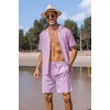 image:imageCOOFANDY Mens 2 Piece Short Set Guayabera Button Down Shirt Casual OutfitsPurple