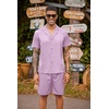 image:imageCOOFANDY Mens 2 Piece Short Set Guayabera Button Down Shirt Casual OutfitsPurple