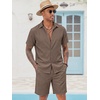 image:imageCOOFANDY Mens 2 Pieces Cotton Linen Set Short Sleeve Button Down Shirts Summer Beach Shorts Casual OutfitsBrown