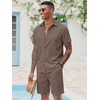 image:imageCOOFANDY Mens 2 Pieces Cotton Linen Set Short Sleeve Button Down Shirts Summer Beach Shorts Casual OutfitsBrown