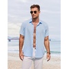 image:imageCOOFANDY Mens Button Down Shirt Short Sleeve Casual Shirts for Summer Beach Vacation ShirtsClear Blue