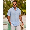 image:imageCOOFANDY Mens Button Down Shirt Short Sleeve Casual Shirts for Summer Beach Vacation ShirtsClear Blue