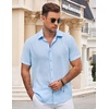 image:imageCOOFANDY Mens Button Down Shirt Short Sleeve Casual Shirts for Summer Beach Vacation ShirtsClear Blue