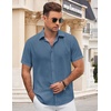 image:imageCOOFANDY Mens Button Down Shirt Short Sleeve Casual Shirts for Summer Beach Vacation ShirtsSlate Blue
