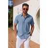image:imageCOOFANDY Mens Button Down Shirts Short Sleeve Casual Shirt Summer Untucked Dress ShirtsCaptain Blue