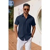 image:imageCOOFANDY Mens Button Down Shirts Short Sleeve Casual Shirt Summer Untucked Dress ShirtsNavy Blue