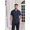 image:imageCOOFANDY Mens Button Down Shirts Short Sleeve Casual Shirt Summer Untucked Dress ShirtsNavy Blue