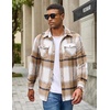 image:imageCOOFANDY Mens Flannel Shirt Jacket Long Sleeve Plaid Shacket with PocketsLight Khaki