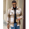 image:imageCOOFANDY Mens Flannel Shirt Jacket Long Sleeve Plaid Shacket with PocketsLight Khaki