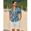 image:imageCOOFANDY Mens Hawaiian Shirt Short Sleeve Button Down Floral Aloha Shirts Tropical Vacation Beach ShirtsB  Dark Blue  Yellow Floral