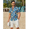 image:imageCOOFANDY Mens Hawaiian Shirt Short Sleeve Button Down Floral Aloha Shirts Tropical Vacation Beach ShirtsB  Dark Blue  Yellow Floral