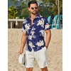 image:imageCOOFANDY Mens Hawaiian Shirt Short Sleeve Button Down Floral Aloha Shirts Tropical Vacation Beach ShirtsF  Deep Blue  Yellow White Floral