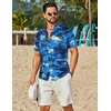 image:imageCOOFANDY Mens Hawaiian Shirt Short Sleeve Button Down Floral Aloha Shirts Tropical Vacation Beach ShirtsG  Green Blue  Sunset Palm Tree